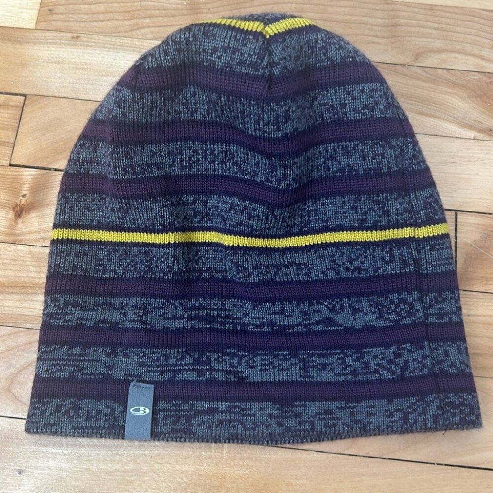 Icebreaker Merino Wool Hat Beanie striped winter thermal purple grey yellow
